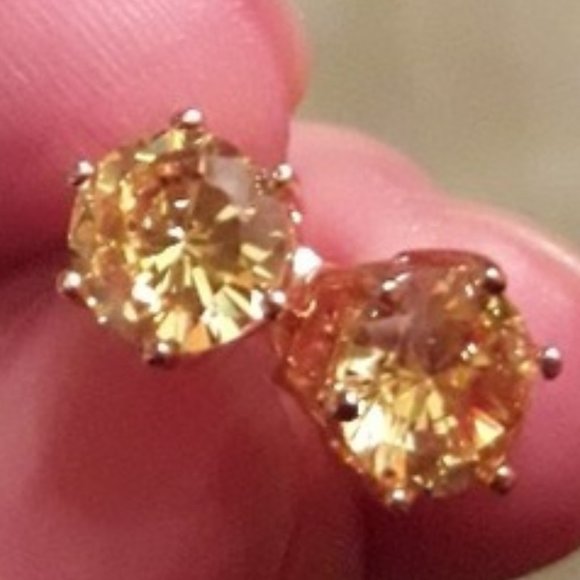 3Ct Citron Cubic Zirconia CZ Studs S925, & 18KGold - Picture 2 of 4